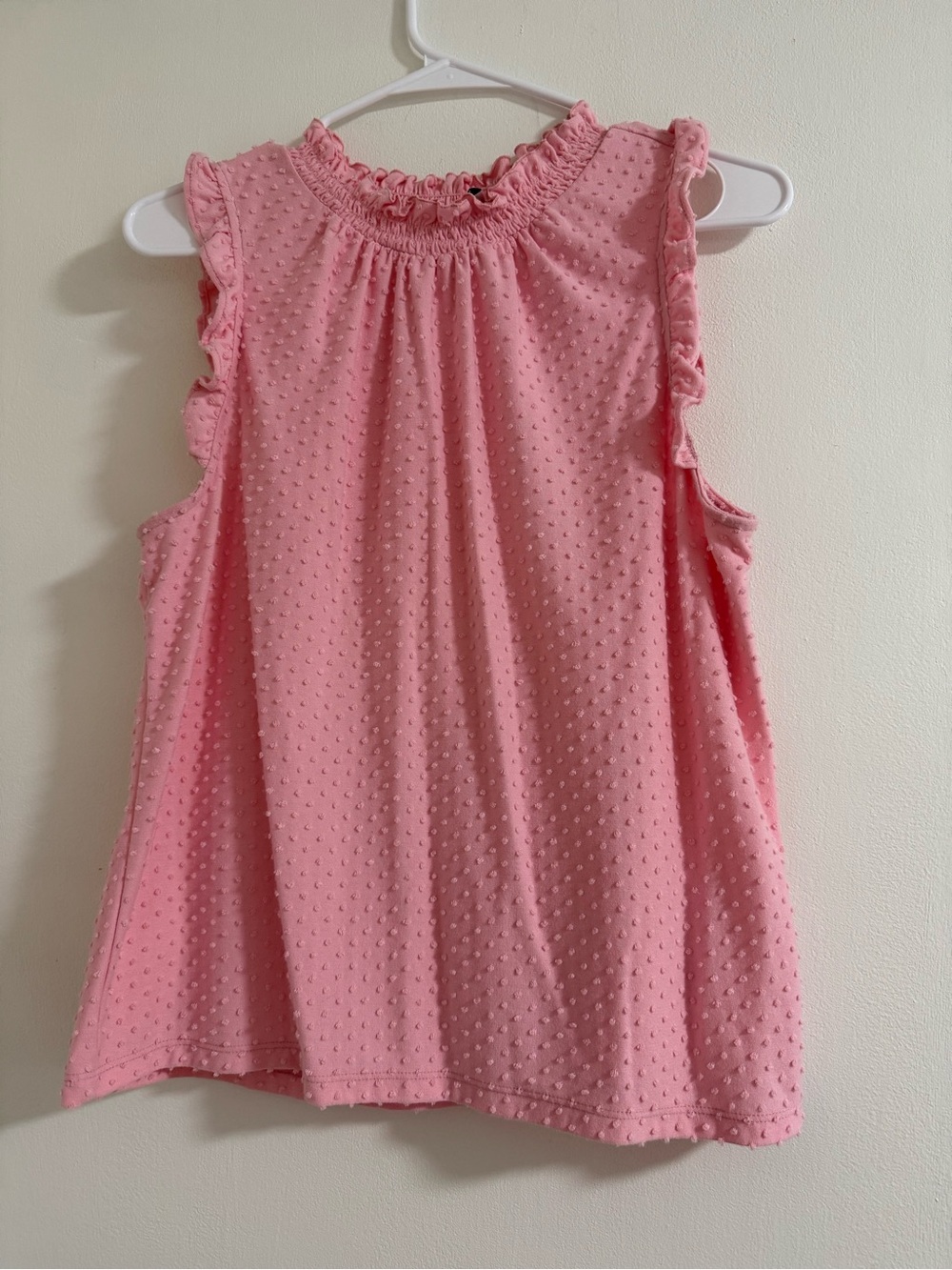 J. Crew Pink Swiss Dot Ruffle Tank
